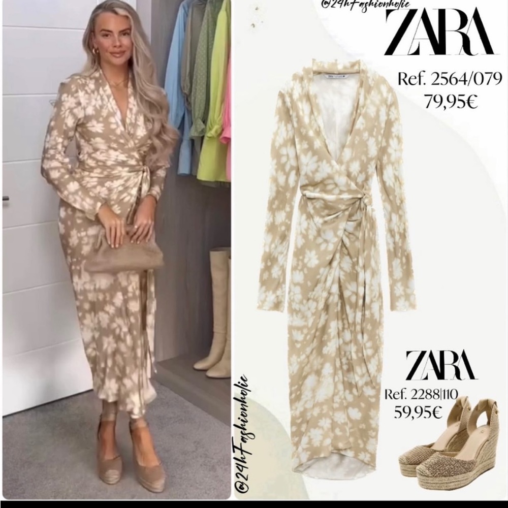 Zara printed wrap dress beige